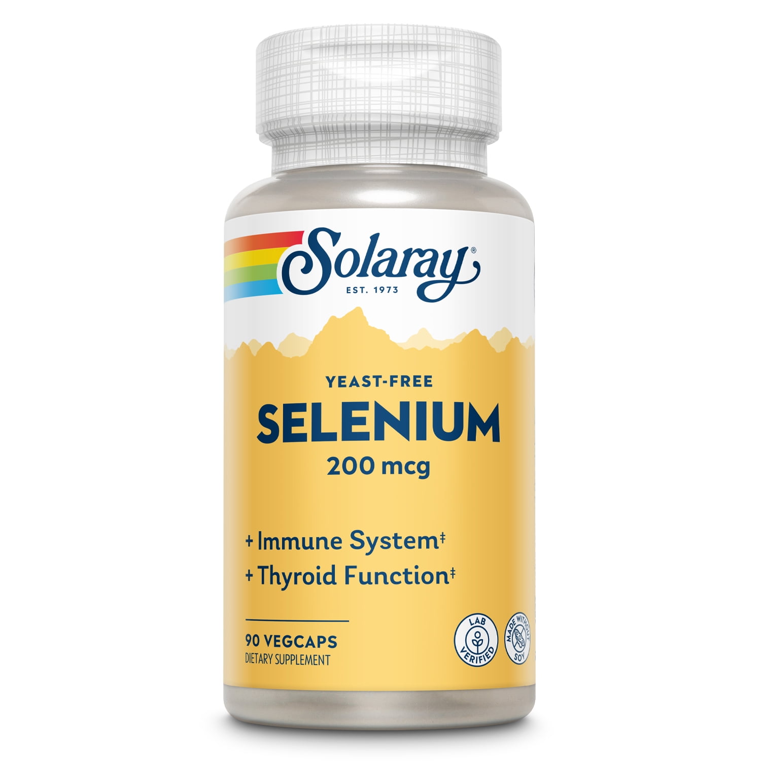 Solaray Yeast Free Selenium 200mcg, Selenium Capsules for Healthy Thyroid Function & Immune Support, High Absorption Supplement, Vegan, 90 Servings, 90 VegCaps