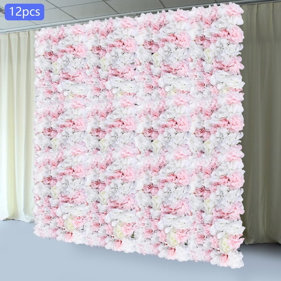 Light Pink & White Artificial Flower Wall Panels Set of 12 Silk Dahlias & Roses Wall Décor for Wedding, Party