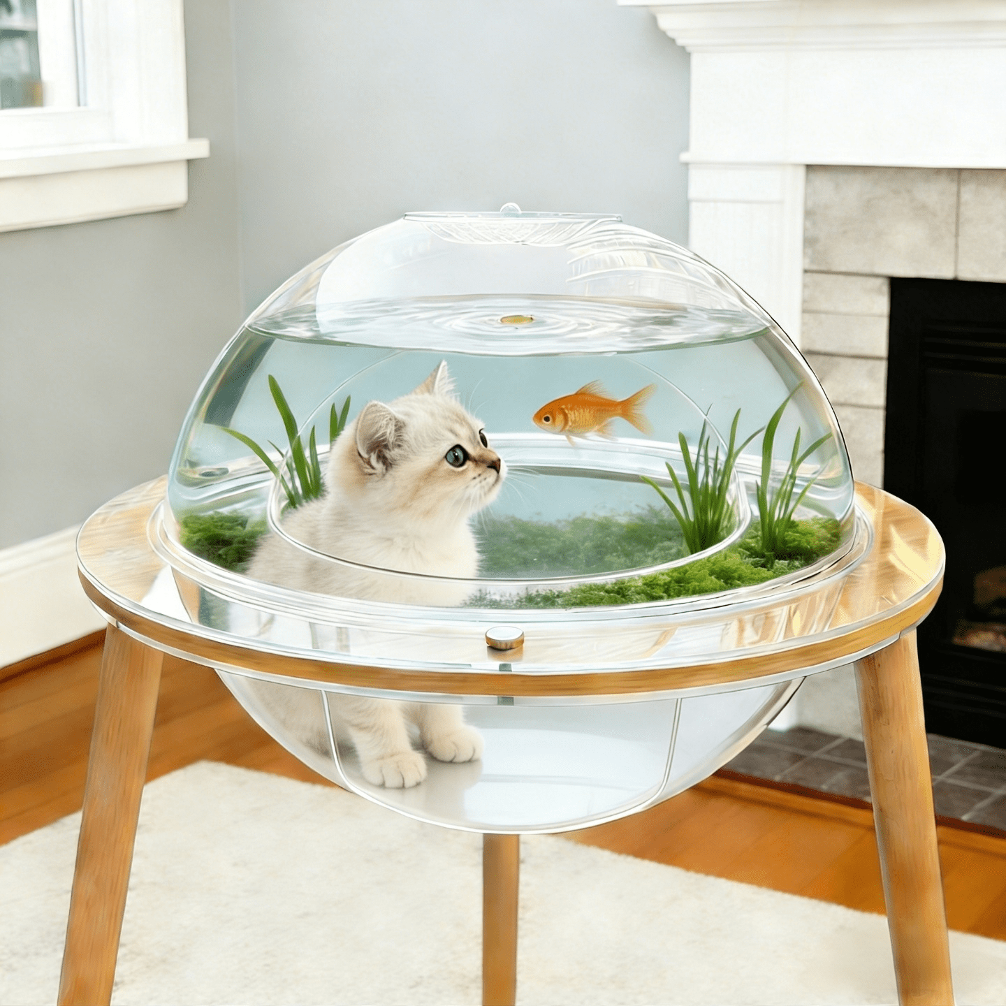 Large Cat Cave for Pet Cat House-360° Immersive Cat TV with Internal Tunnel, Heavy-Duty Plywood Base 4mm Thick Acrylic, Indoor Cat Enrichment Furniture