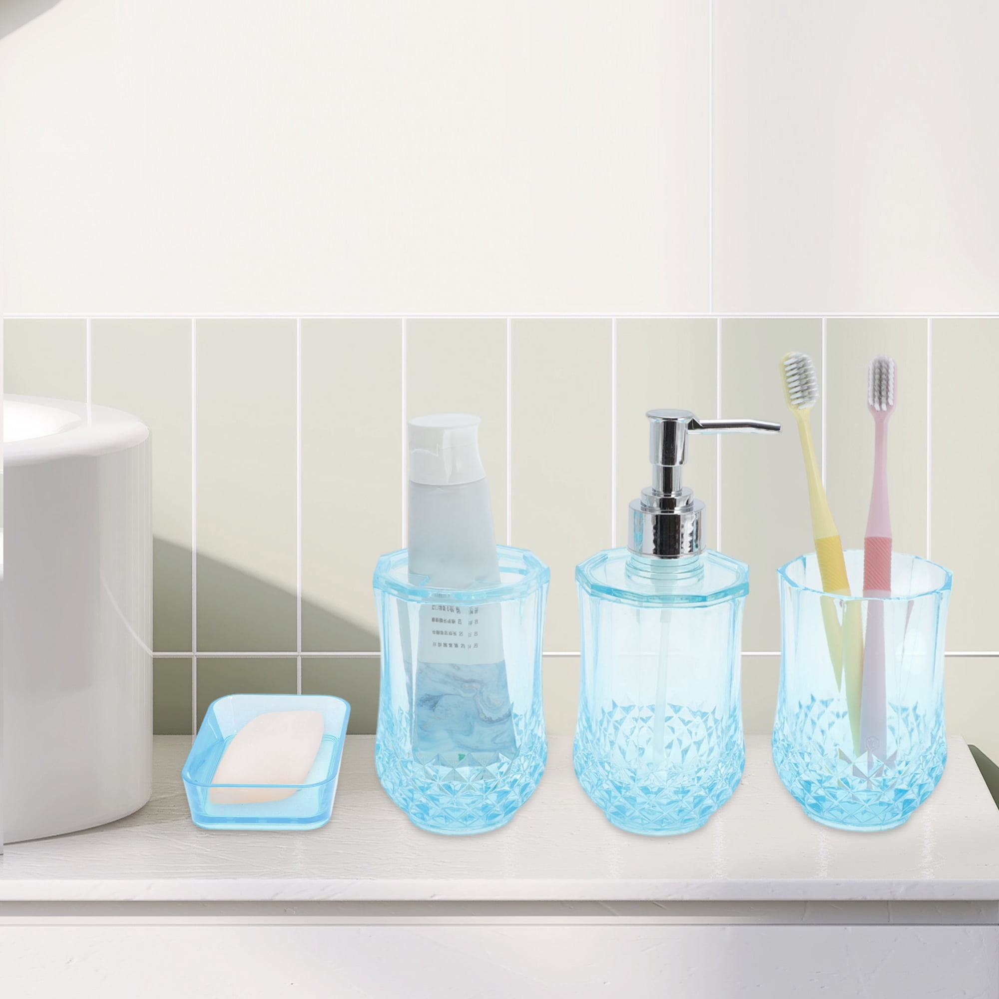 Unique Bargains 4Pcs Durable Bathroom Accessories Set Blue