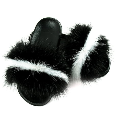 

Coxeer Women Furry Slippers Fashion Nonslip Faux Fur Slippers Fluffy Sandals for Ladies