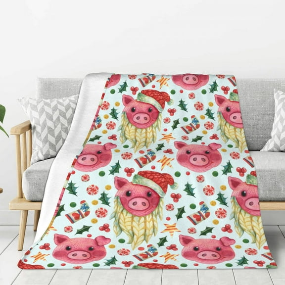 Hirioo Christmas Cute Pigs for Flannel Blanket, Cozy and Warm Throw for Bed or Couch ,Perfect for All Seasons-40"x30"