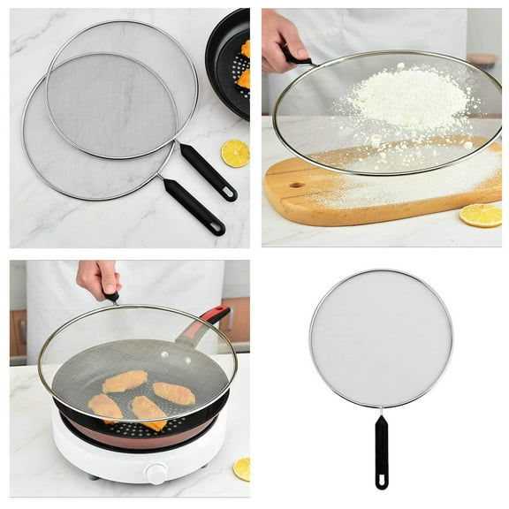 Splatter Screen for Frying Pan - 17 Inch Stainless Steel Grease Splatter Guard -Black Comfort Grip Handles - Use on Boiling Pots, Frying Pans - Grease Oil Guard, Safe Cooking Lid