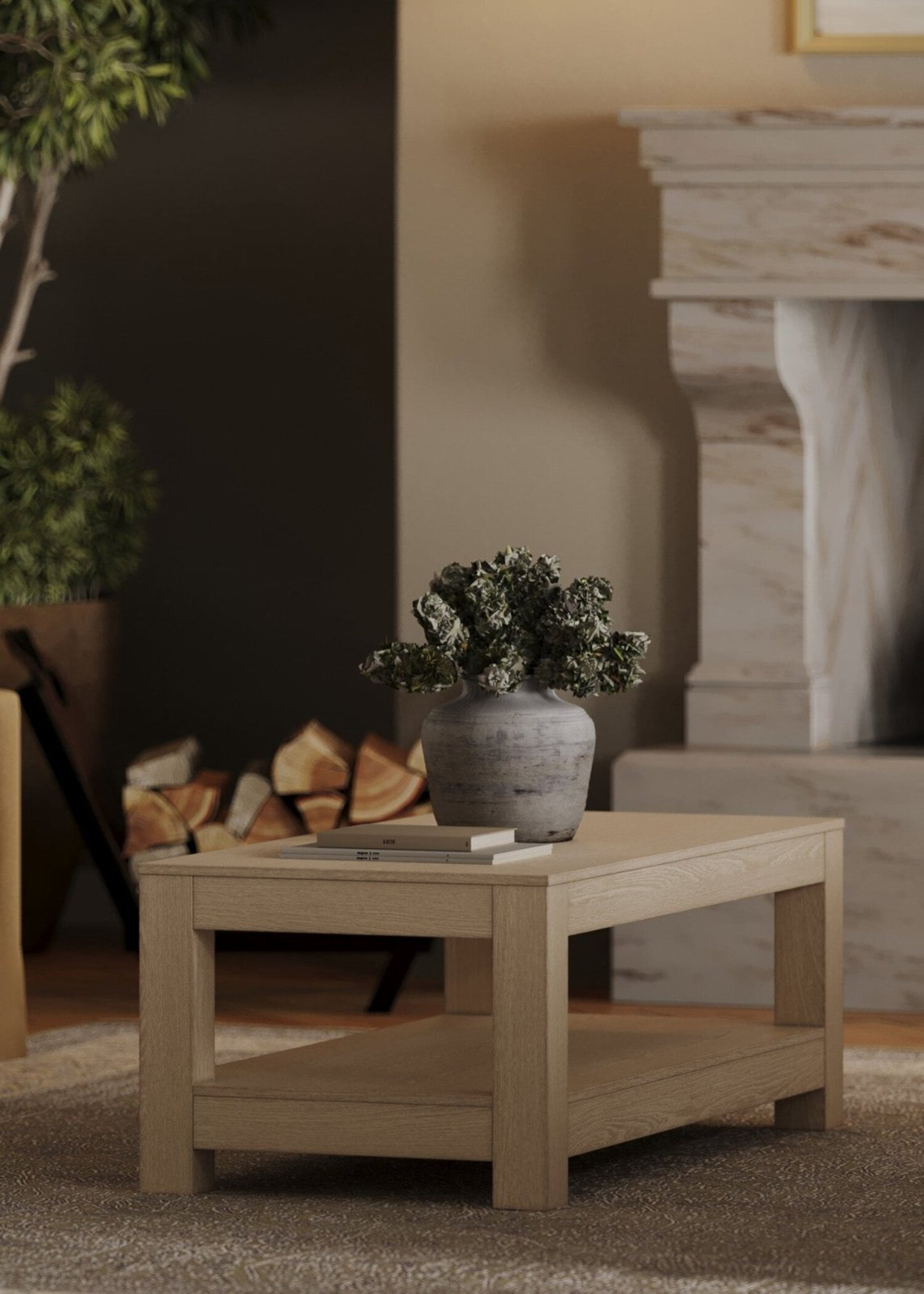 Maven Lane Paulo Wooden Coffee Table in Weathered Grey Finish