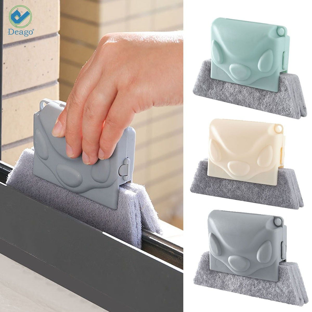 Quickly Clean All Corners Gaps for Door Window Slides Hand-held Crevice Cleaner Tools with Fixed Brush Head Design Scouring Pad Material Green Magic Window Groove Cleaning Brush