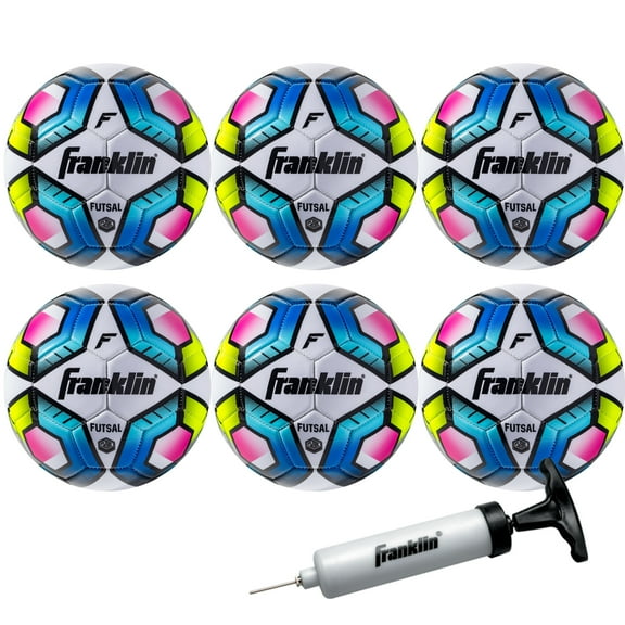 Franklin Sports Futsal Ball - Official Size Futsal Soccer Ball - Indoor   Outdoor Futsal Ball - High Visibility, Low Bounce   Soft Cover Futsal Balls - Size 4 - 6 Pack with Pump