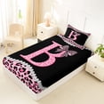 thumbnail image 4 of Manfei Leopard Print Bow Letter B Twin Sheet Sets for Girls, Black Pink Initial Bedding, 3-Piece, 4 of 5