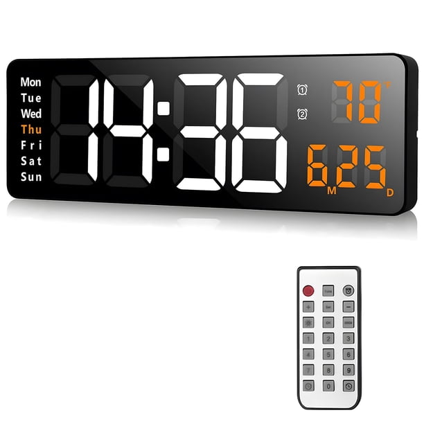 Reloj de Pared Digital de 16 Pulgadas, Reloj Led con Visualización Grande, Brillo Ajustable De 10 Niveles, con Fecha, Semana, Temperatura, Control Remoto, 12/24 Horas, Temporizador Y Cuenta