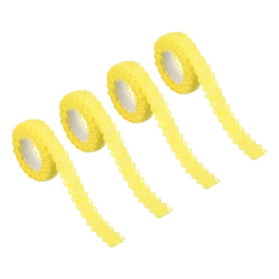 Uxcell 0.7" Wide 2 Yards Self-Adhesive Lace Tape Ribbon Stickers Masking Cotton Decorative for Craft, Yellow 4 Pack