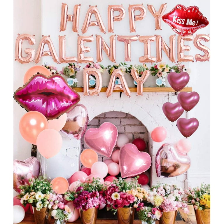 Galentines Day Decorations Happy Galentines Day Balloons Rose God Red Kiss  Lips Heart Foil Latex Balloons 