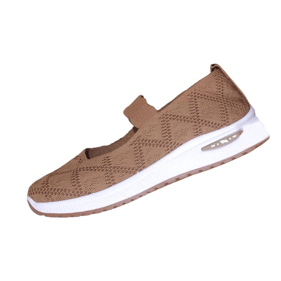 Gpaecead Women's Knit Mesh Walking Shoes Soft Sole Breathable Non Slip Elastic Strap Comfortable Slip On Flats For Summer Daily B-Brown