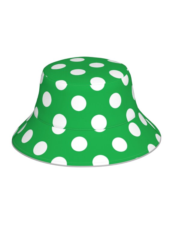 Green And White Polka Dot Print Men and Women Night Reflective Hat Runner Cap Visor Bucket Hat Boonie Cap