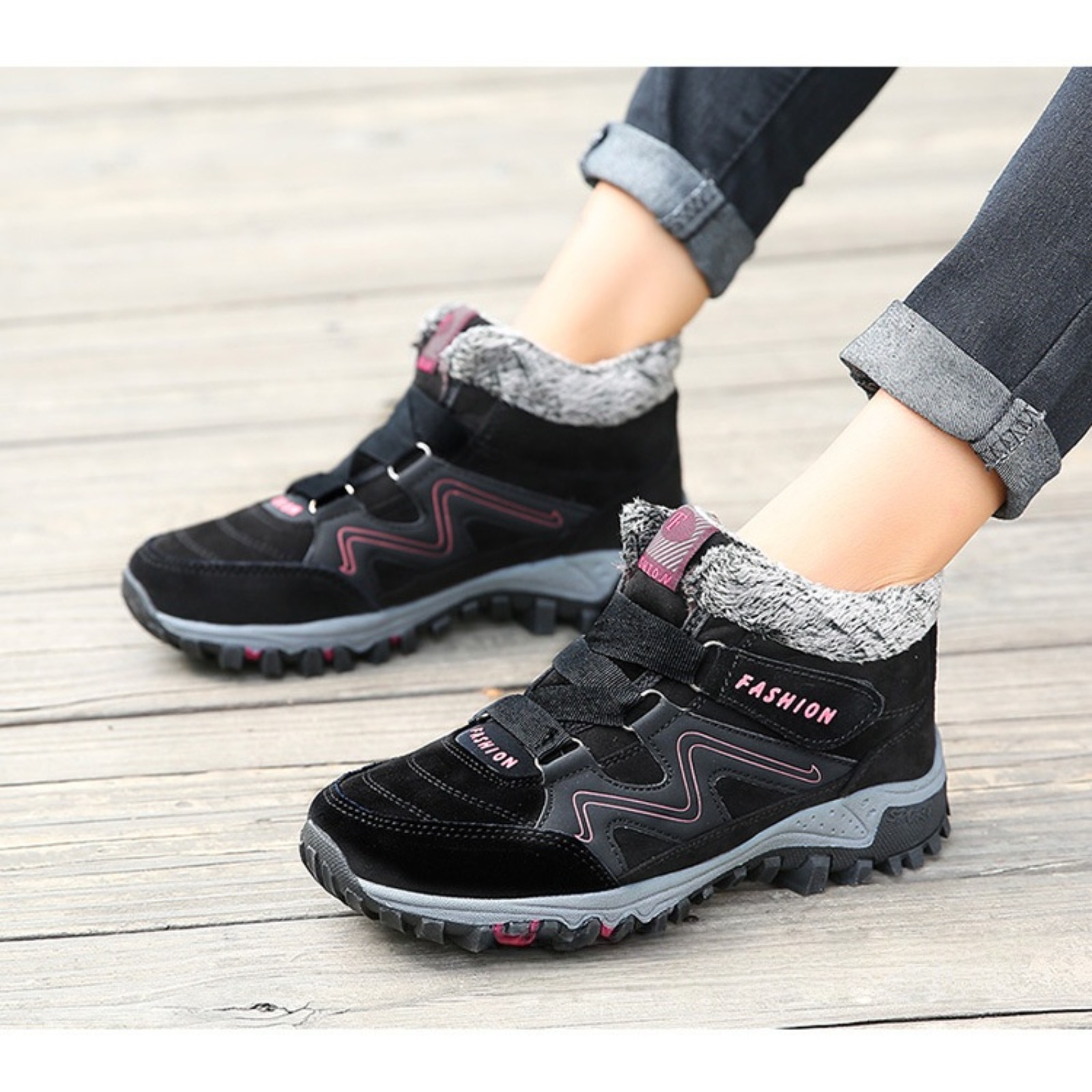 Women’s Winter Snow Boots Outdoor Warm Fleece-Lined Waterproof Ankle Boots, Non-Slip Thick Sole Cold Weather Hiking Boots, Lightweight Insulated Mid-Top Trekking Walking Winter Shoes for Adults