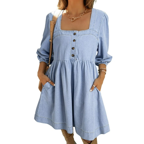 Vestido vaquero Sidefeel primavera/verano con manga 3/4 para mujer