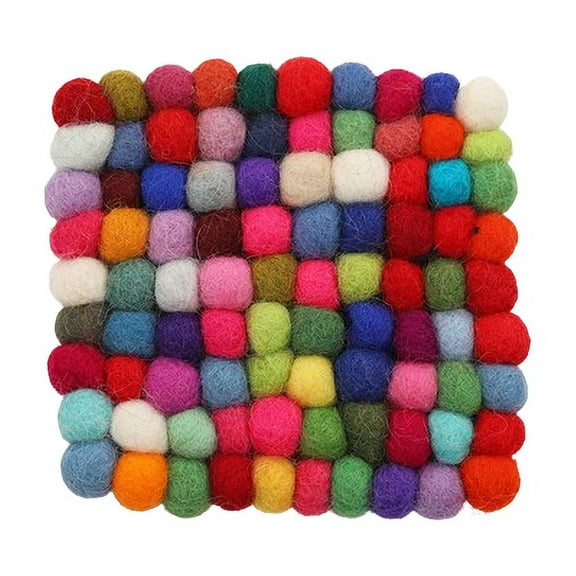 NAMZI handmade, brightly colored, heat-resistant, durable felt ball trivet (pot holder, hot dish pot holder) - single piece (10*10cm, square)