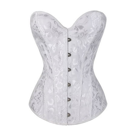 Bustier Lingerie Womens Vintage Floral Overbust Corset Bustier Tops Hourglass Body Shaper Corset Bride Dress Shapewear Tops Halloween Corset Dress S-31 White XS