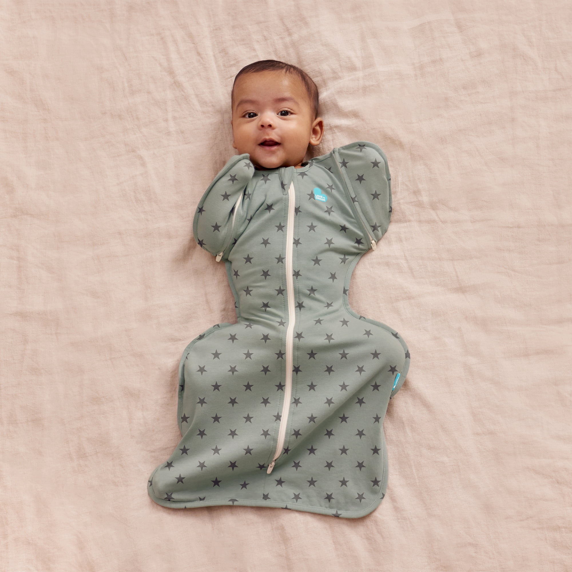 Love To Dream Swaddle Up Transition Bag, 4-way Stretch, Cotton Blend, 1.0 TOG, Deep Olive Stars, Medium