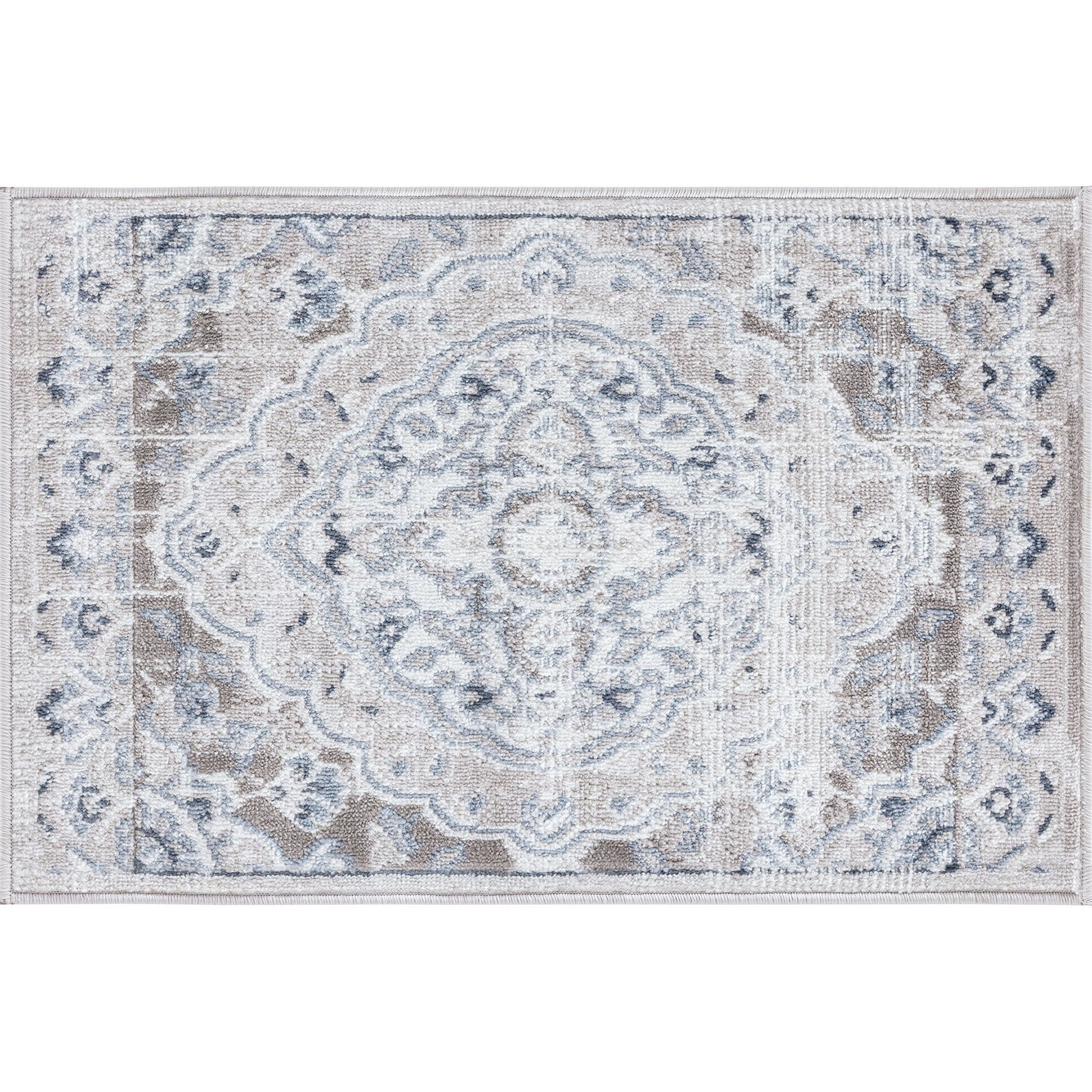 Bliss Rugs Traditional Indoor Doormat Medallion Floor Mat for Entrance, Indoor Door Mat | Gray, 2' x 3'