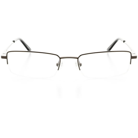 Unisex Optical Eyewear - Rectangle Shape, Metal Half Rim, Gunmetal