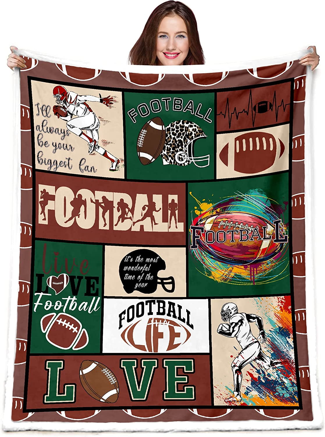Sports Football Blanket,Football Gifts,Football Lover Themed,Fleece