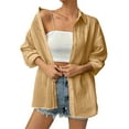thumbnail image 4 of IROINNID Women Solid Color Hooded Pocket Hoodie Top Long Sleeve Casual Button Up Shirt for Outdoor Beach Party Daily Wear Winter Spring(Gold,S), 4 of 9