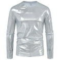 thumbnail image 2 of Satin T Shirts for Men Sparkly Long Sleeve Crewneck Tees Tops Mens Trendy Solid Color Shiny Stretchy Slim Pullover Nightclub Party Tshirts Shirt, 2 of 8
