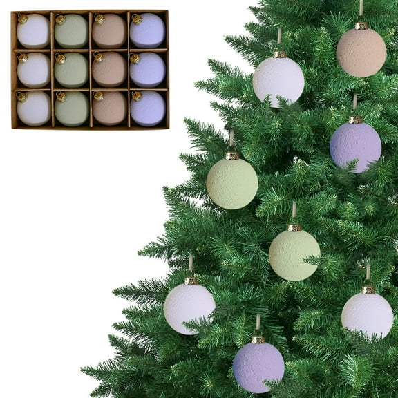 Christmas Tree Ornaments Velvet Balls 6cm/12PC Flocked Ornaments Neutral Multicolor Christmas Balls Set Decorative Hanging Ornaments for Xmas Tree Holiday Party Home Decor