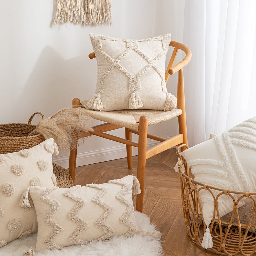 Tufted Decorative Throw Pillow Covers 18x18 Inch, Soft Tassels Pillow Covers for Couch Bed Sofa Living Room