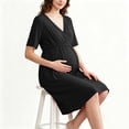 thumbnail image 5 of Annhoo Maternity Dress Short Sleeve V Neck Pleated Waist Knee Length Flowy Gowns Fall Casual Pregnancy Dress, 5 of 7
