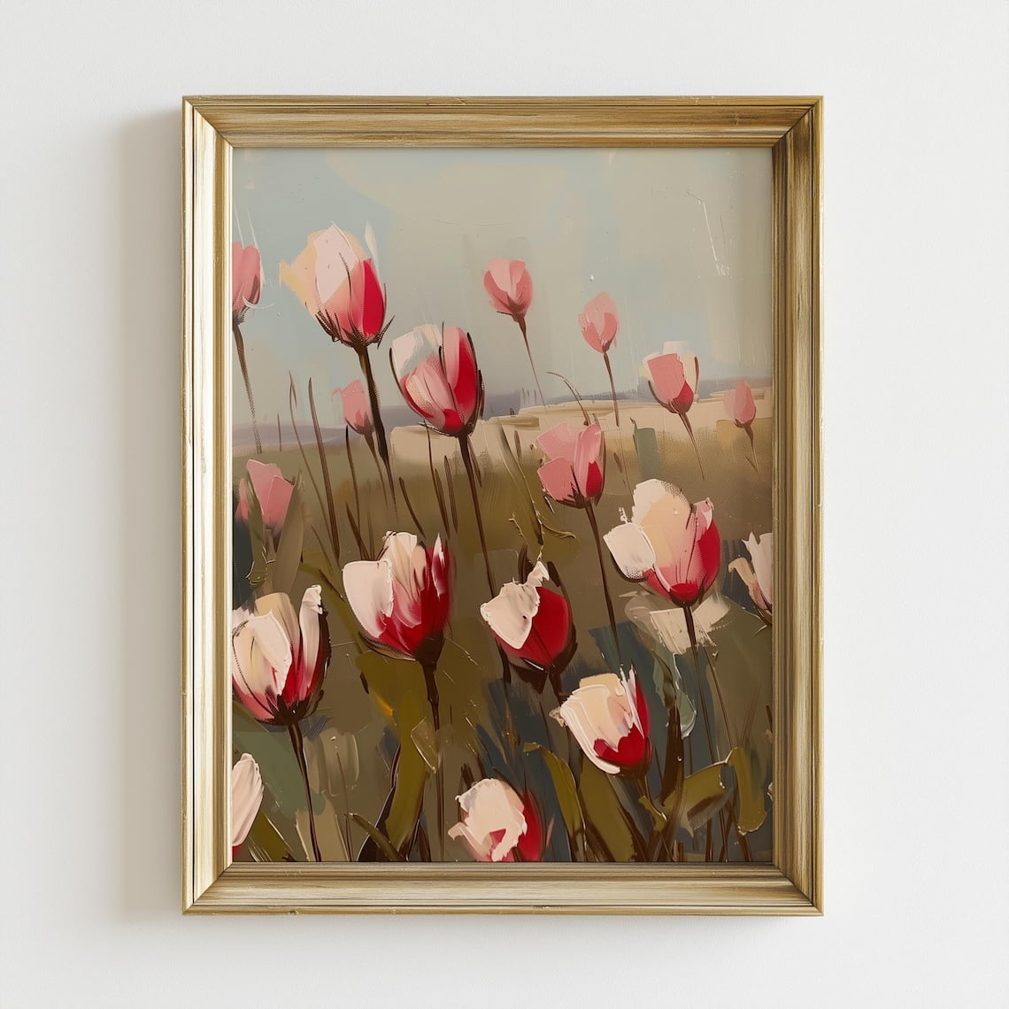 Tulip Field Wall Art Floral Cottagecore Flower Wildflower Botanical Art Vintage Style Decor