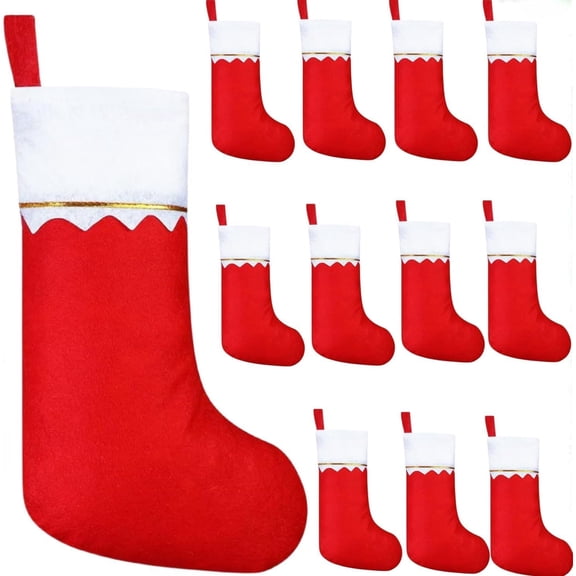 Christmas Stockings Red Felt socks Pack of 12 Tall 15" with Fireplace Hanging Stockings Holiday Decoration Stocking for Christmas DIY Supplies