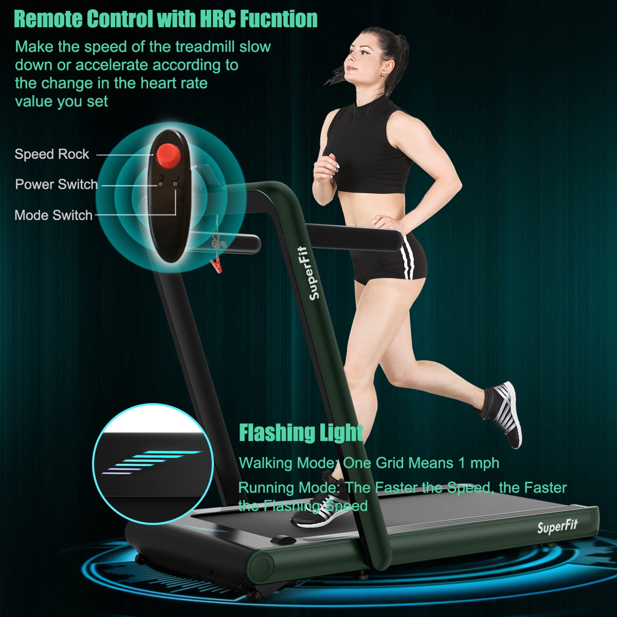 Gymax 2 in 1 Folding Treadmill  4.75HP Running Machine w/ APP & Remote Control Green