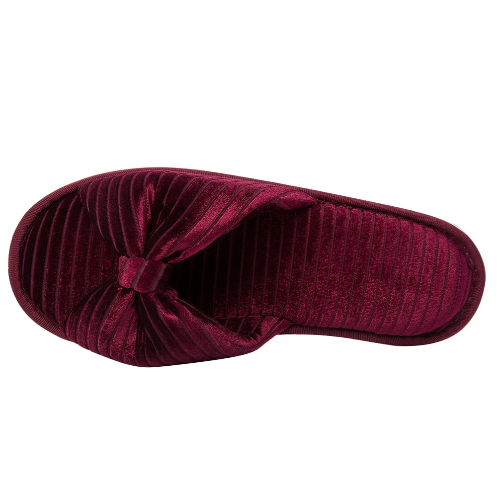 Womens Soft Open Toe Slip On Slide Slipper with Bow Spa Slippers with Memory Foam for Indoor Comfort