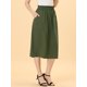 thumbnail image 3 of Falda de algodón de cintura elástica vintage campesina Allegra K verde ejercito S, 3 of 5