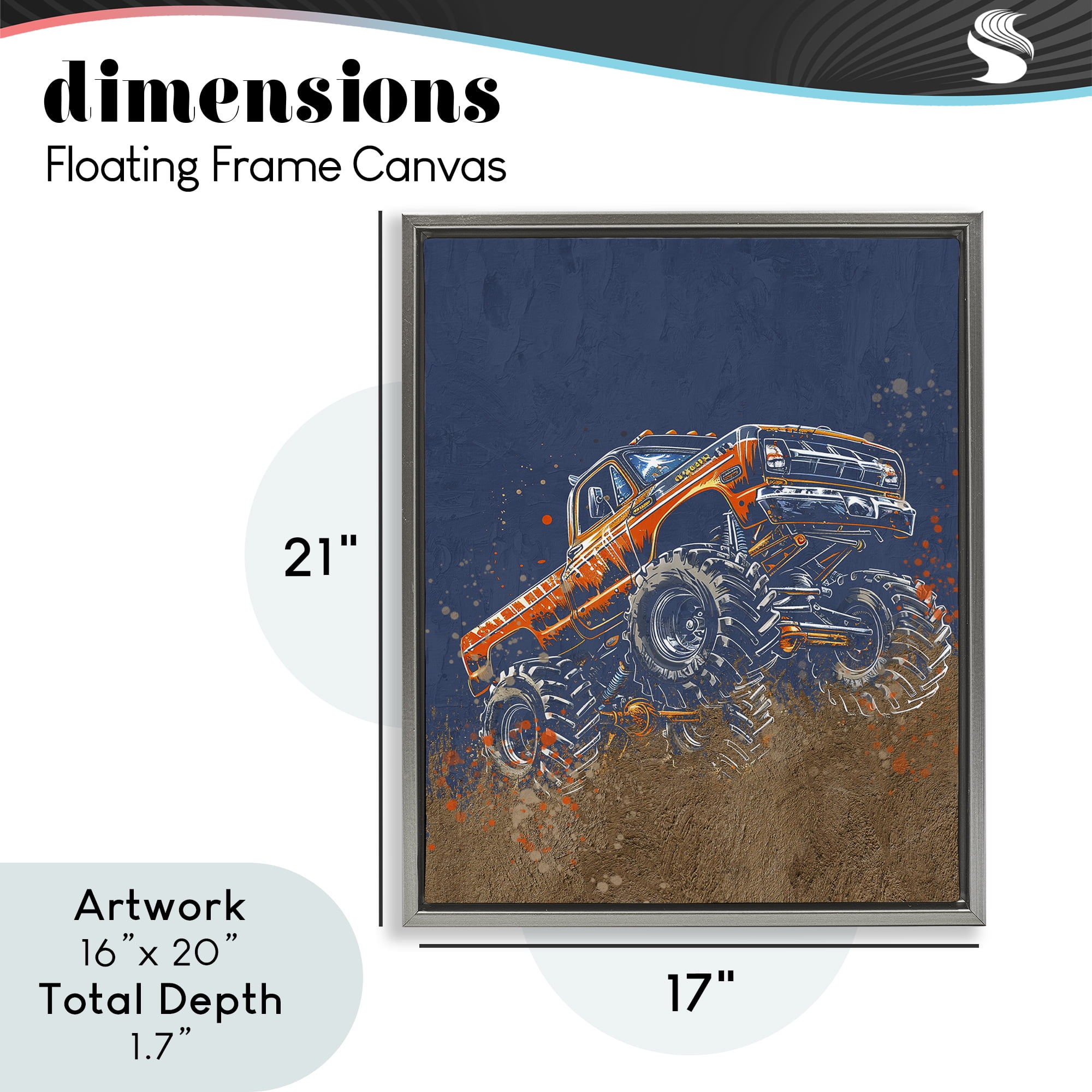 My Jam Monster Truck Gray Framed Floater Canvas Wall Art, design by Kim Allen