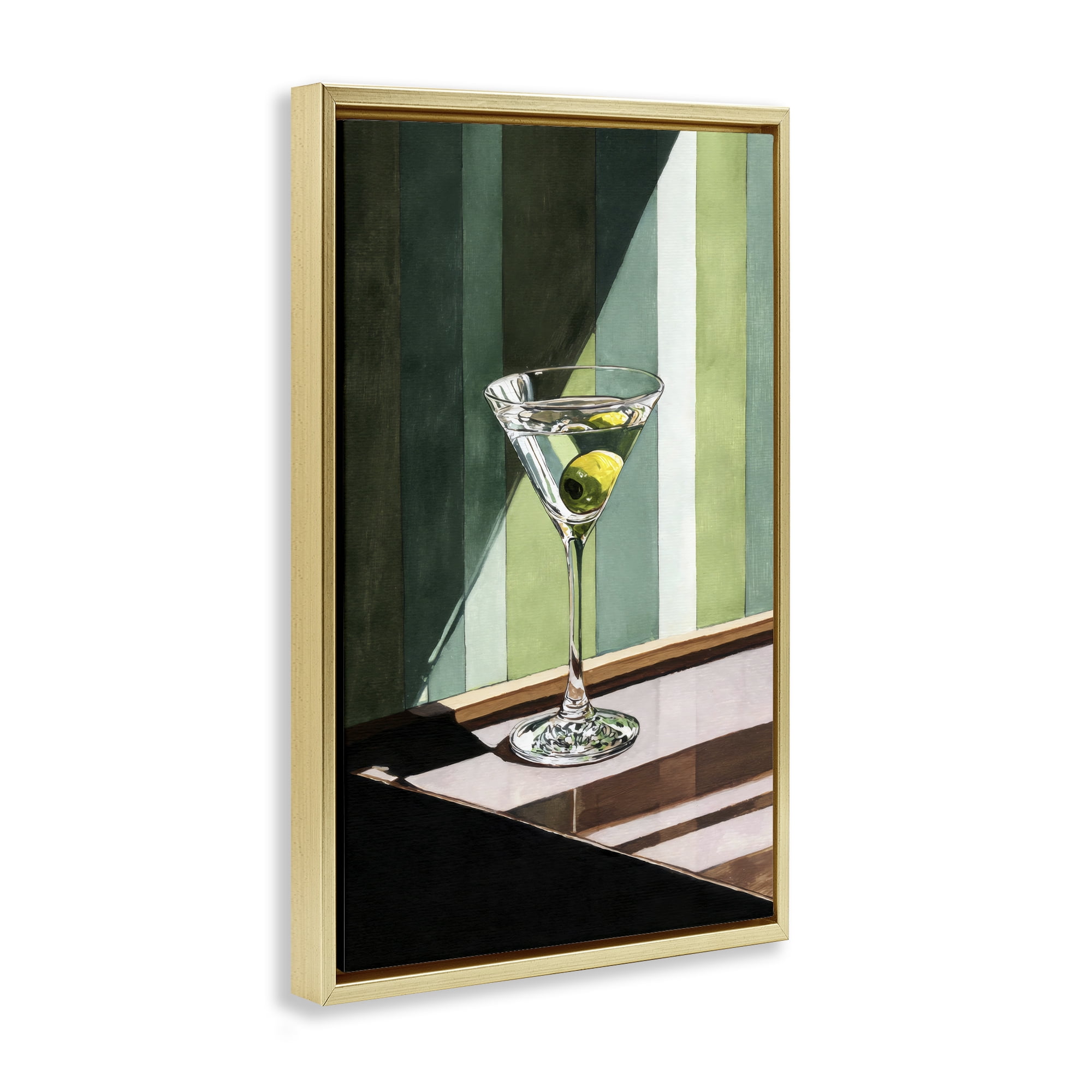 Stupell Industries Olive Martini in Sun Beam Gold Framed Floater Canvas Wall Art, design by Petal Prints Design