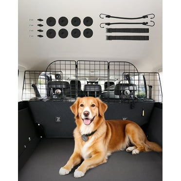 KFFKFF Dog Car Barriers, 36.6"-61.2" Customizable Divider for Trunk Cargo Space, All-Purpose Rear Seat Sturdy Wire Mesh Canine Separation Net, Auto Animal Barrier for Sedans, Trucks, and SUVs