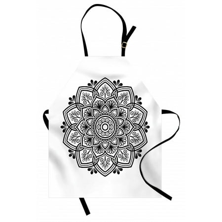 

Mandala Apron Simple Monochrome Floral and Botanical Inspired Damask Oriental Motif Unisex Kitchen Bib with Adjustable Neck for Cooking Gardening Adult Size Charcoal Grey and White by Ambesonne