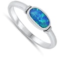 thumbnail image 4 of CHOOSE YOUR COLOR Blue Simulated Opal Oval Ring .925 Sterling Silver Band CZ Female Size 6, 4 of 4