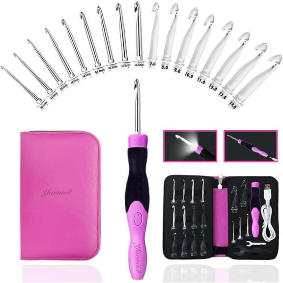 17 Size Lighted Crochet Hooks Set 2.5 mm to 14.0 mm, Metal Rechargeable Light Up Crochet Hooks with Case