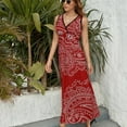 thumbnail image 6 of Red Paisley Pattern Womens Night Club Maxi Dress V Neck Sleeveless Bohemia Long Dresses, 6 of 9