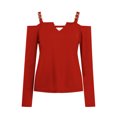 thumbnail image 5 of TKLPEHG Long Sleeve Shirts for Women V-Neck Cold Shoulder Tops Fashion Solid Color Lightweight Casual Fall Tops Comfy Loose Pullover (Red,XXXL), 5 of 5