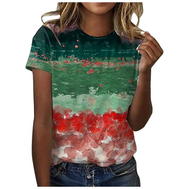 Pompotops Blouse Décontractée Ample pour Femme, Mode, Imprimée, Col Rond, T-Shirt, Chemises, Blouse, T-Shirt Imprimé, Liquidation