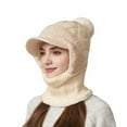 thumbnail image 2 of Women's 3-in-1 Knit Beanie with Brim, Winter Scarf Hat with Neck Gaiter and Pom Pom, Duckbill Face Cover Balaclava for Daily Commute, Skiing, Snowboarding and Outdoor Sports, 2 of 6