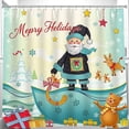 thumbnail image 1 of Festive Cartoon Santa Shower Curtain - Merry Holidays Design with Wreath, Reindeerand Christmas Tree, 1 of 5