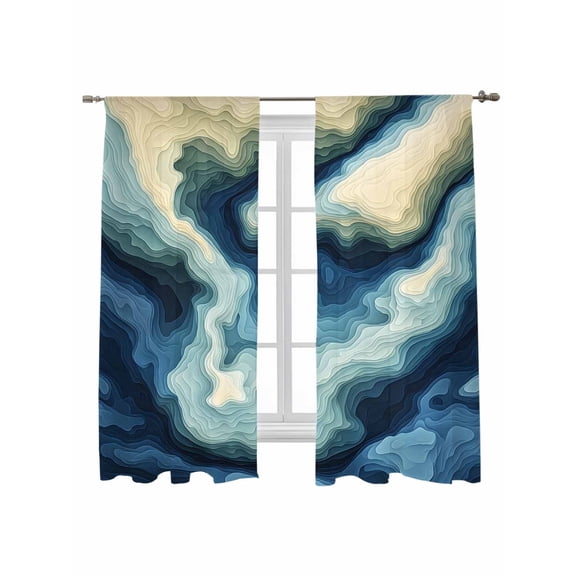 Impressionist Style Sheer Curtains 72 Inch Long 2 Panels, Abstract Blue Green Gradient Light Filtering Rod Pocket Semi Sheer Curtains, Sheer Voile Drapes for Living Room Bedroom, 52"x72"