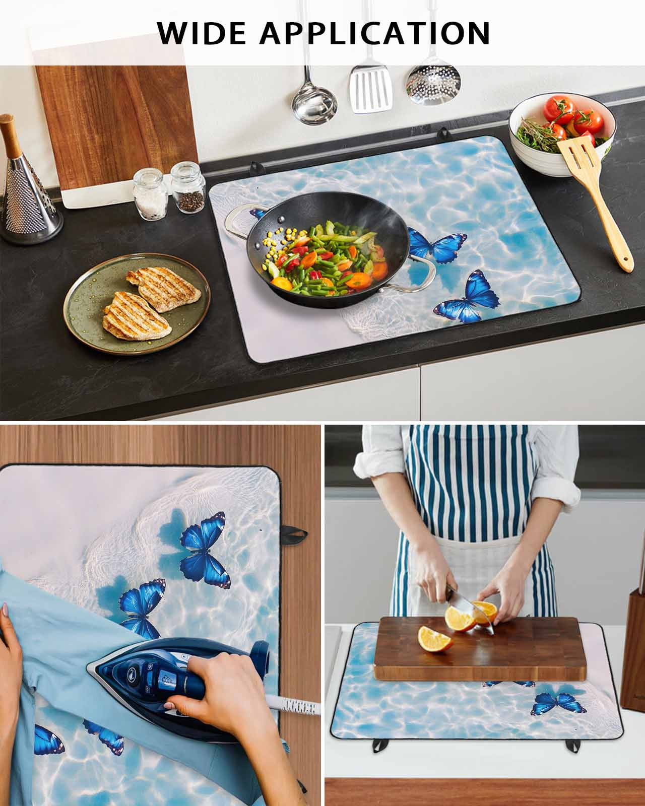 nqOlkjepod Large Induction Cooktop Protector Mat 24"x21", Blue Butterfly Coastal Stove Top Covers for Electric Stove, Summer Beach Ocean Wave Stove Burner Cover Mats, Glass Top Stove Cover