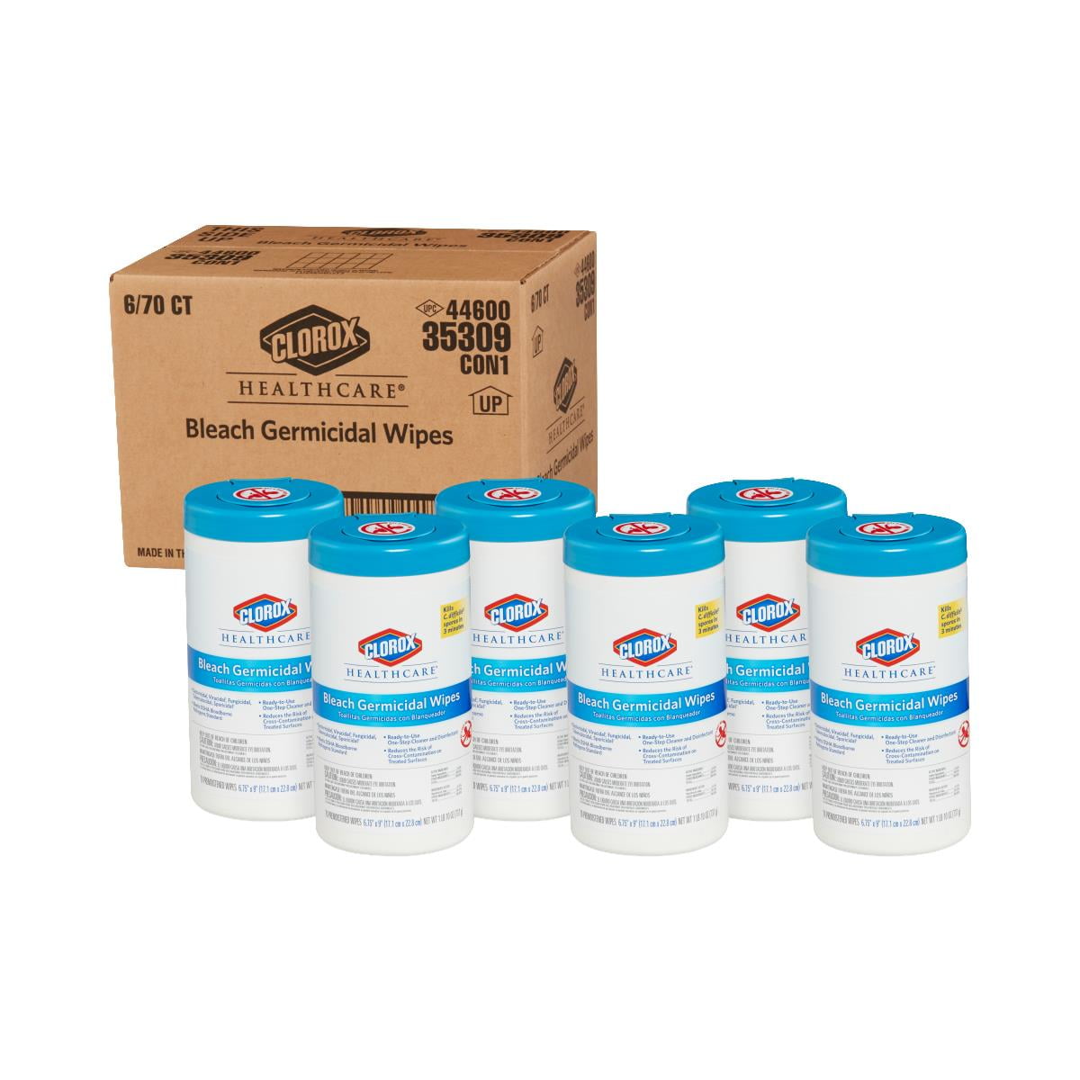 Bleach Germicidal Wipes, 6 3/4 X 9, Unscented, 70/Canister Clorox Healthcare