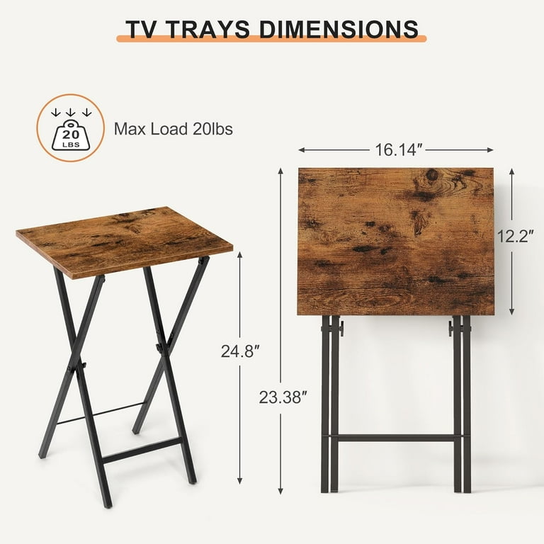 TV Tray Table Set of 2 TV Dinner Tray Folding Table Foldable TV Trays Side Table for Bed Couch Portable and Small Easy to Move Rustic Brown Walmart