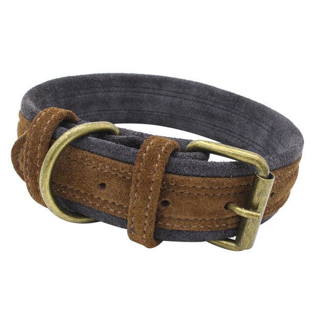 Collar para perros Sunnimix de cuero duradero con anillo en D Marrón tamaño XL 36-46cm